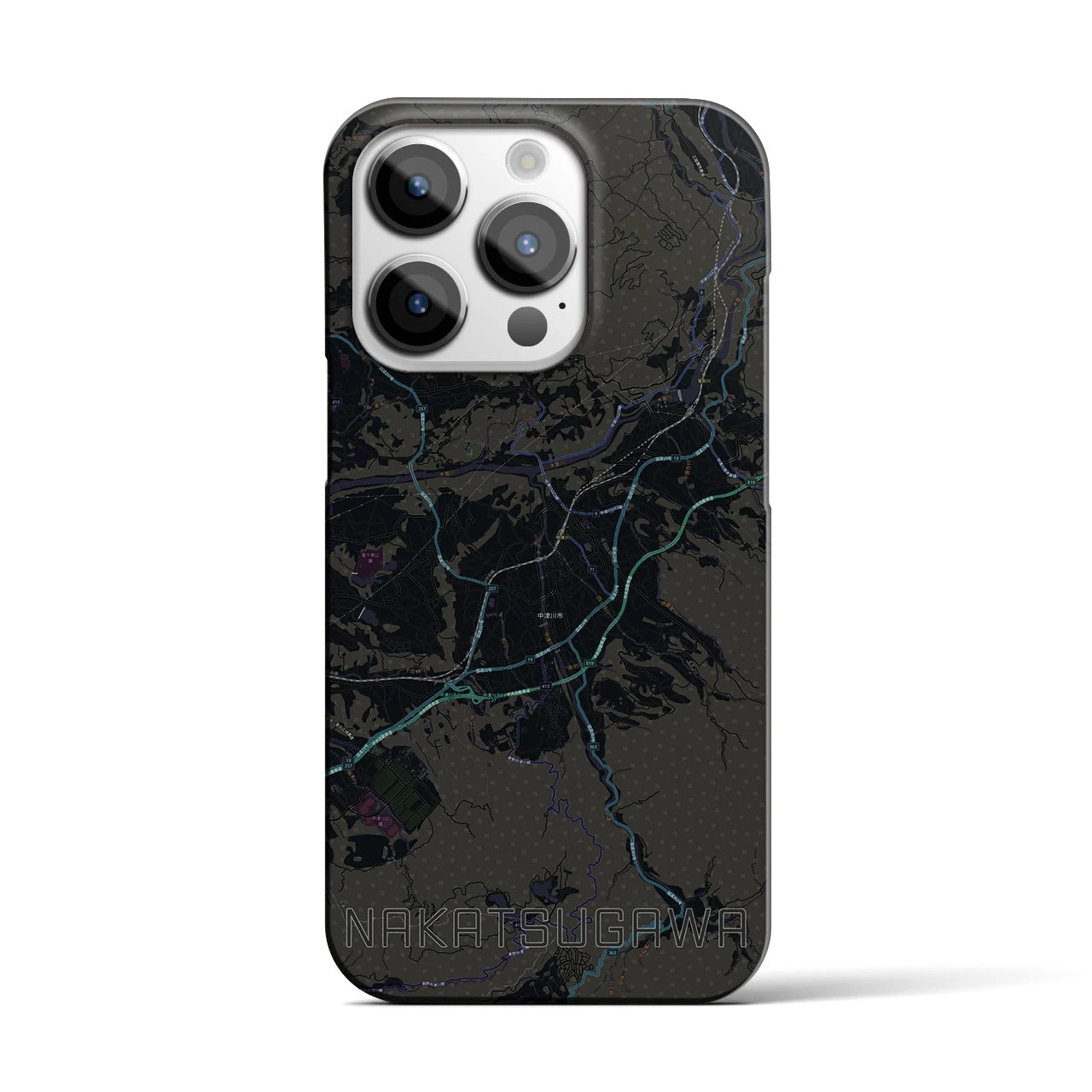 【中津川】地図柄iPhoneケース（バックカバータイプ・ブラック）iPhone 14 Pro 用