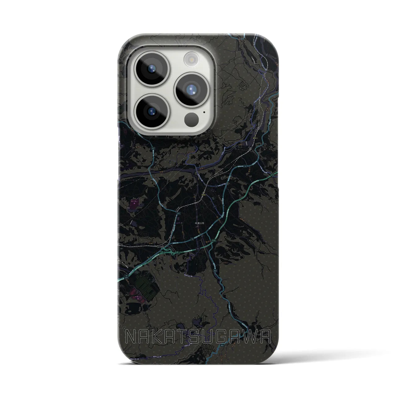 【中津川】地図柄iPhoneケース（バックカバータイプ・ブラック）iPhone 15 Pro 用
