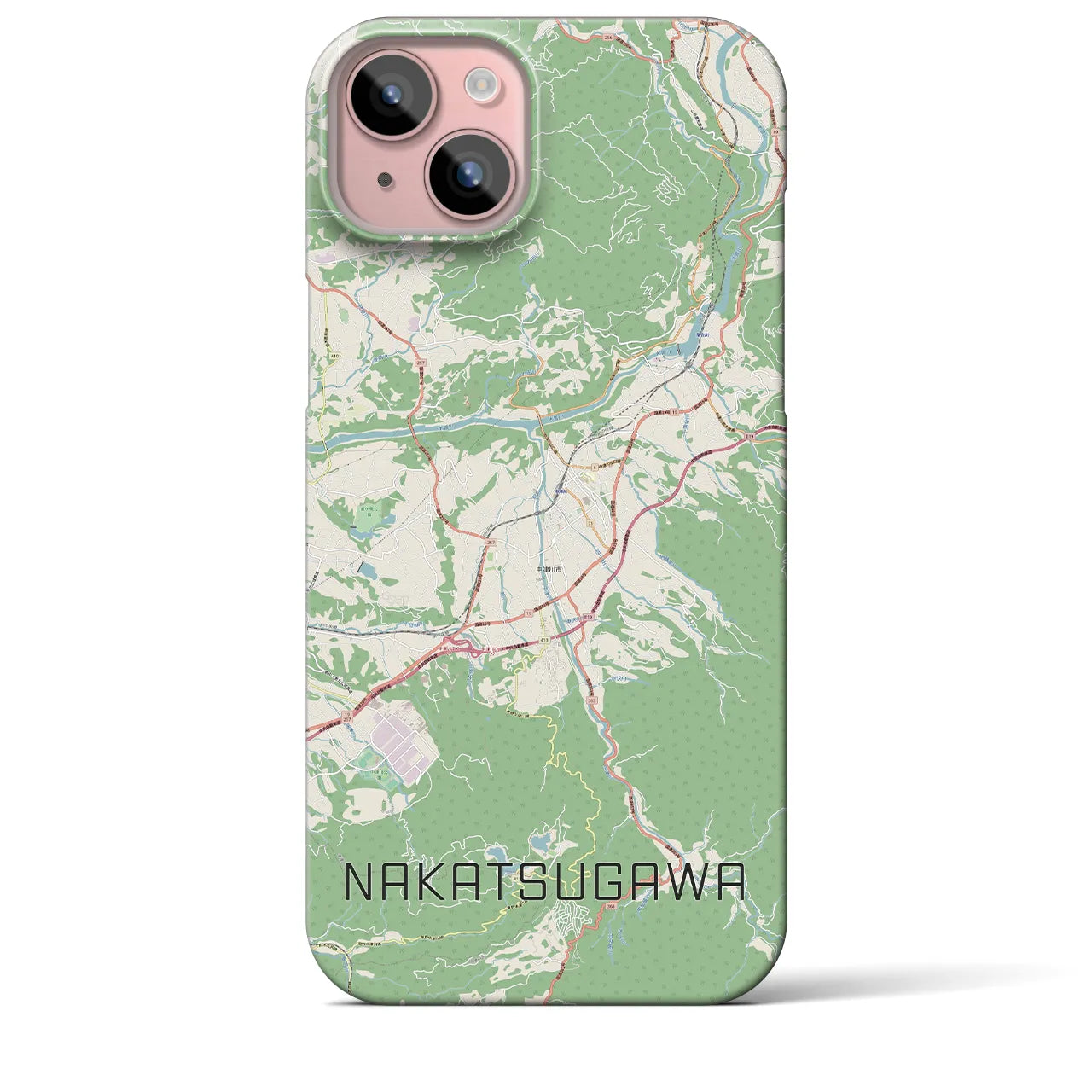 【中津川】地図柄iPhoneケース（バックカバータイプ・ナチュラル）iPhone 15 Plus 用
