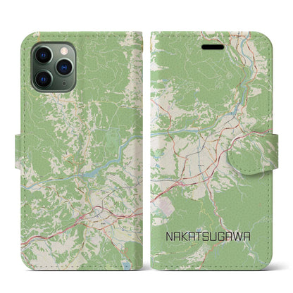 【中津川（岐阜県）】地図柄iPhoneケース（手帳タイプ）ナチュラル・iPhone 11 Pro 用