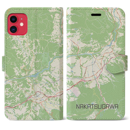 【中津川（岐阜県）】地図柄iPhoneケース（手帳タイプ）ナチュラル・iPhone 11 用