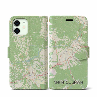 【中津川（岐阜県）】地図柄iPhoneケース（手帳タイプ）ナチュラル・iPhone 12 mini 用