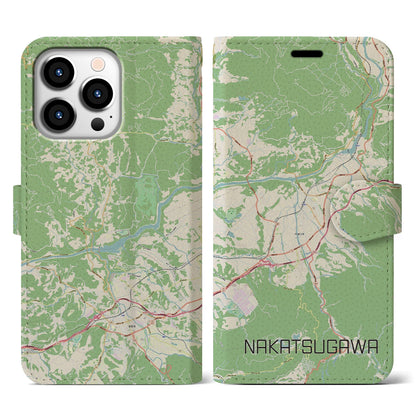 【中津川（岐阜県）】地図柄iPhoneケース（手帳タイプ）ナチュラル・iPhone 13 Pro 用
