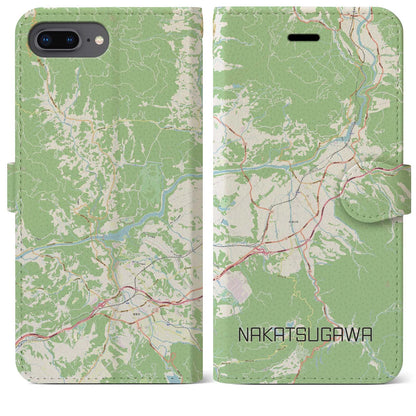 【中津川（岐阜県）】地図柄iPhoneケース（手帳タイプ）ナチュラル・iPhone 8Plus /7Plus / 6sPlus / 6Plus 用