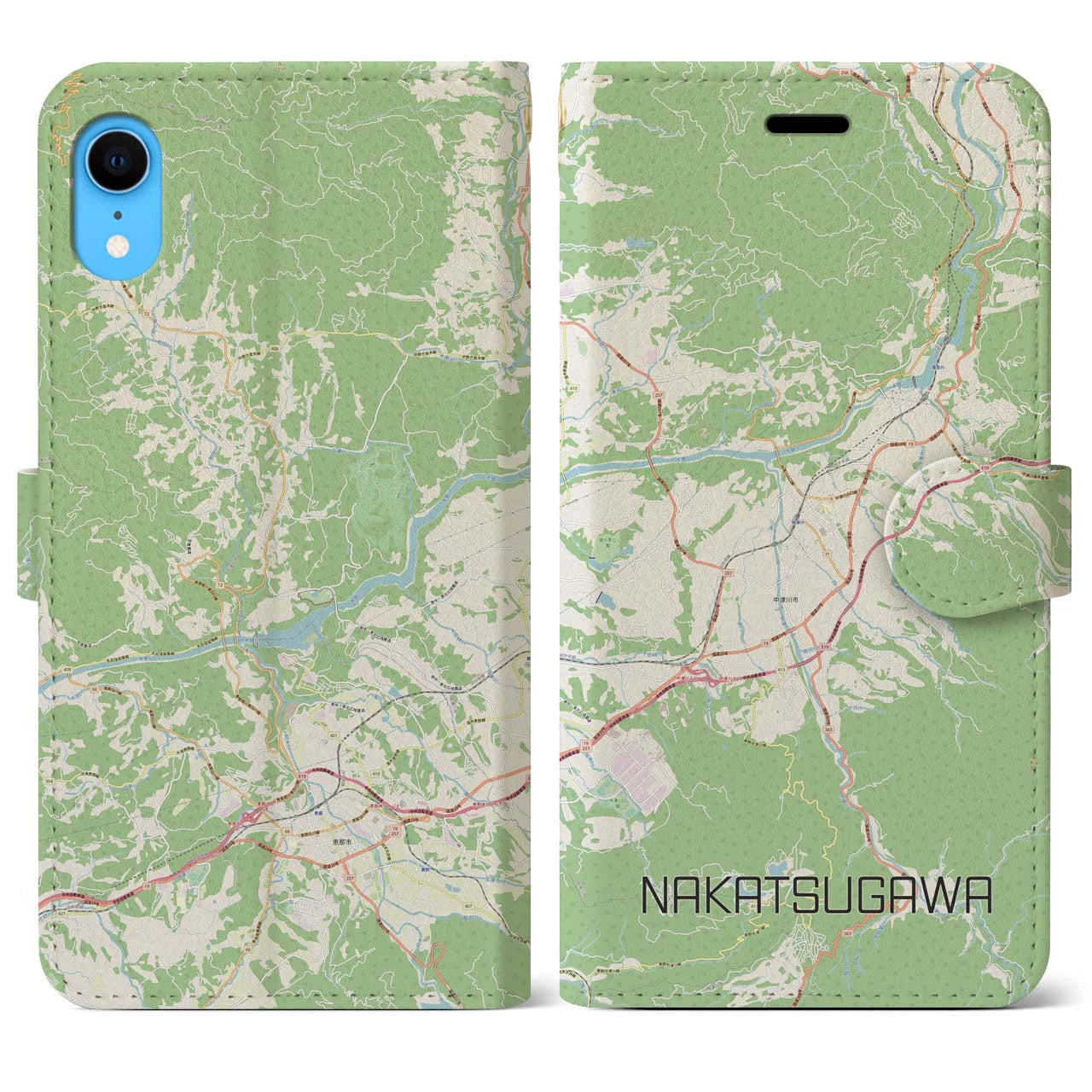 【中津川】地図柄iPhoneケース（手帳両面タイプ・ナチュラル）iPhone XR 用