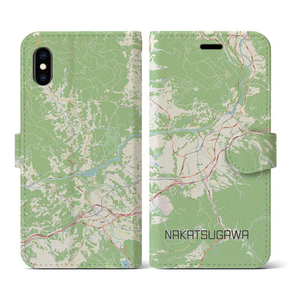 【中津川（岐阜県）】地図柄iPhoneケース（手帳タイプ）ナチュラル・iPhone XS / X 用
