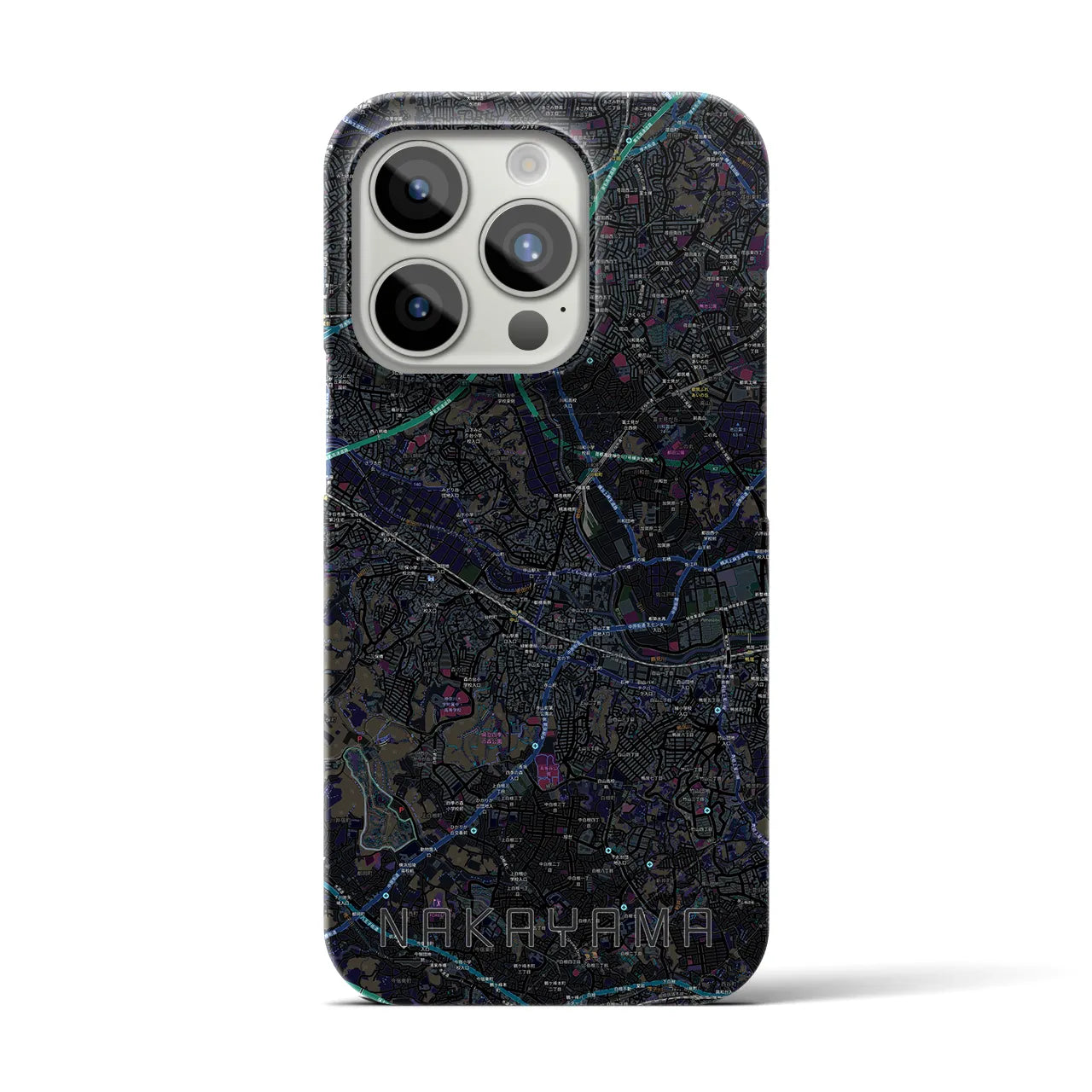 【中山】地図柄iPhoneケース（バックカバータイプ・ブラック）iPhone 15 Pro 用