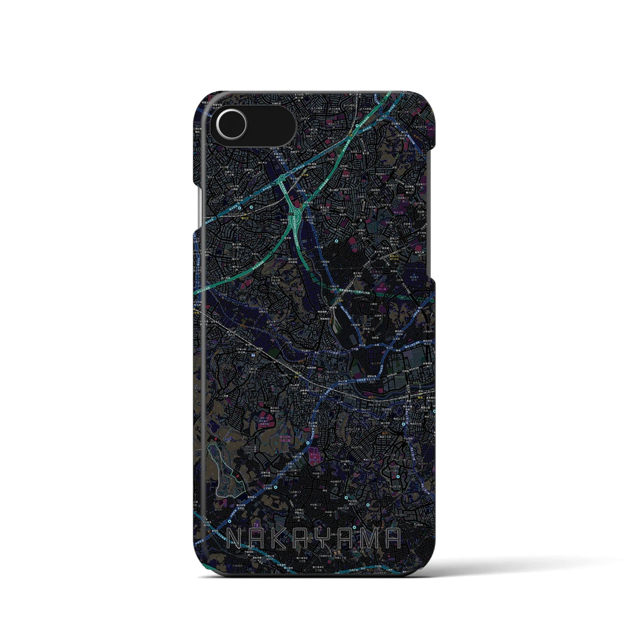 【中山】地図柄iPhoneケース（バックカバータイプ・ブラック）iPhone SE（第3 / 第2世代） / 8 / 7 / 6s / 6 用