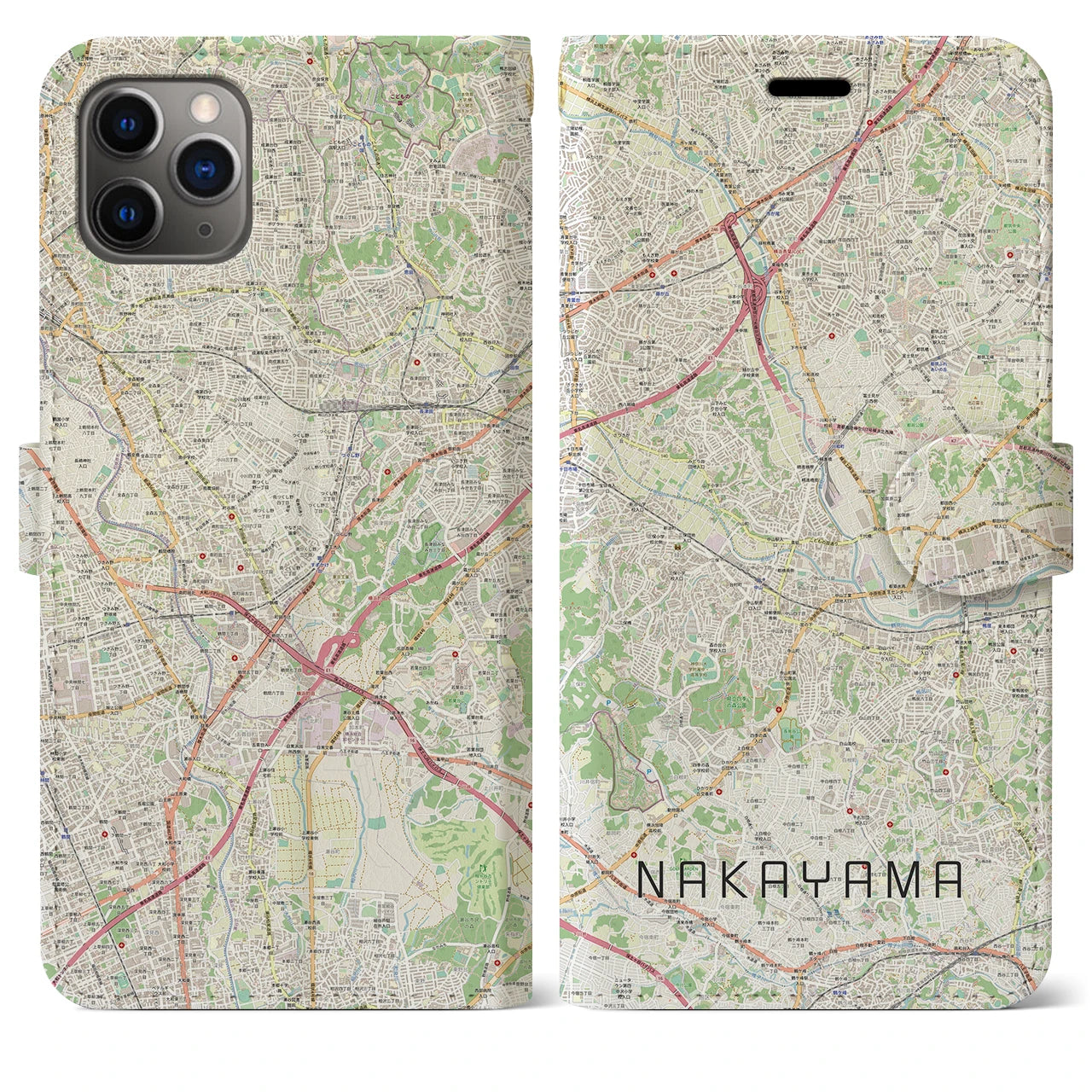 【中山】地図柄iPhoneケース（手帳両面タイプ・ナチュラル）iPhone 11 Pro Max 用
