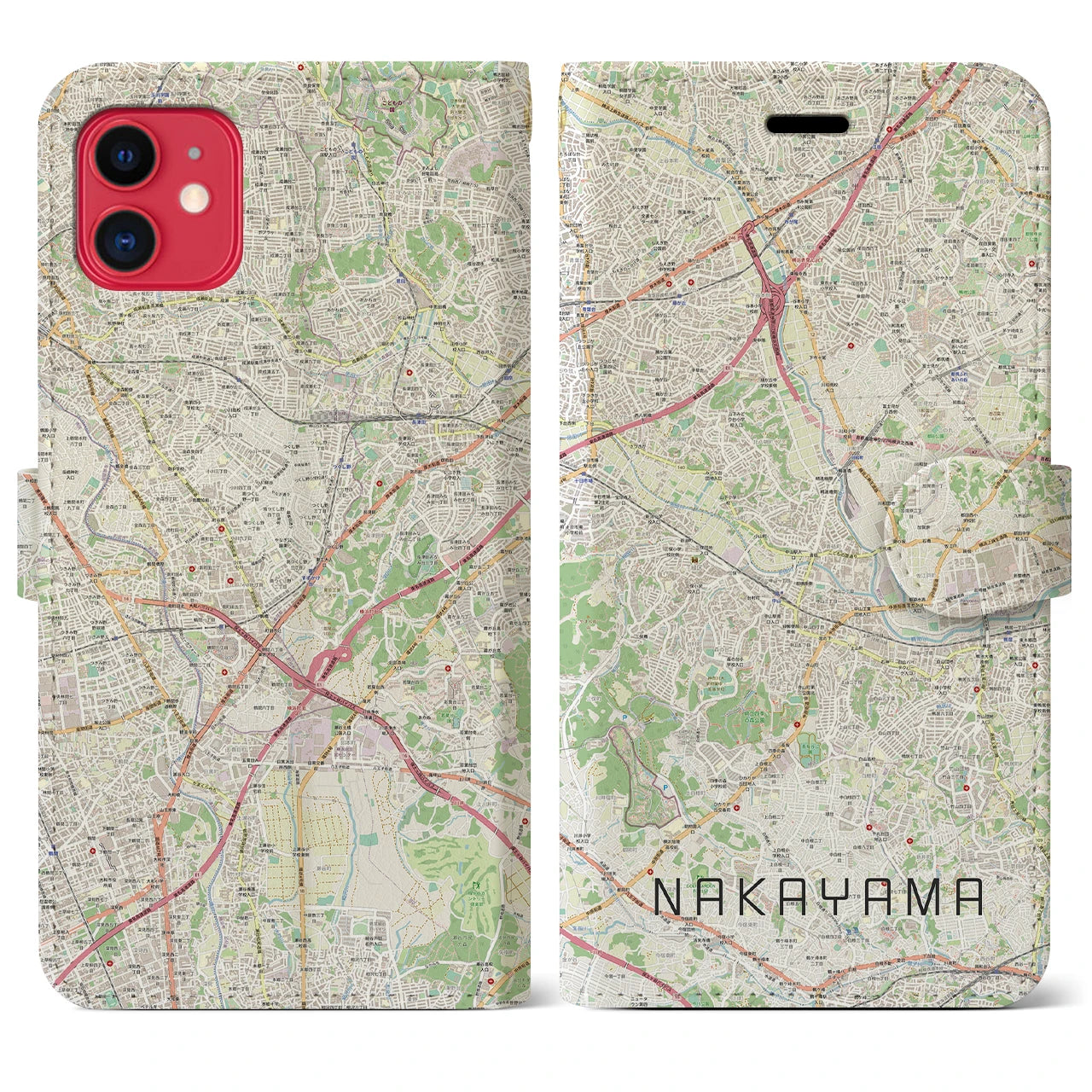 【中山】地図柄iPhoneケース（手帳両面タイプ・ナチュラル）iPhone 11 用