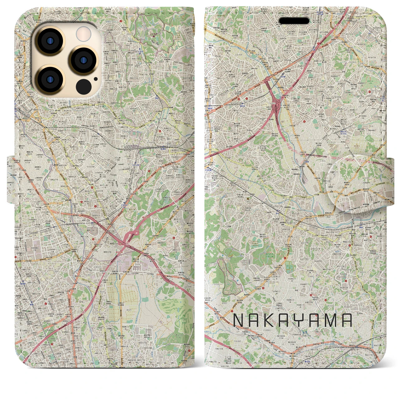 【中山】地図柄iPhoneケース（手帳両面タイプ・ナチュラル）iPhone 12 Pro Max 用
