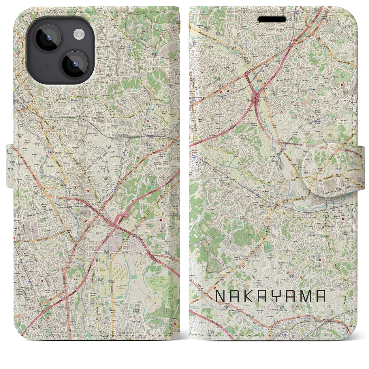 【中山】地図柄iPhoneケース（手帳両面タイプ・ナチュラル）iPhone 14 Plus 用