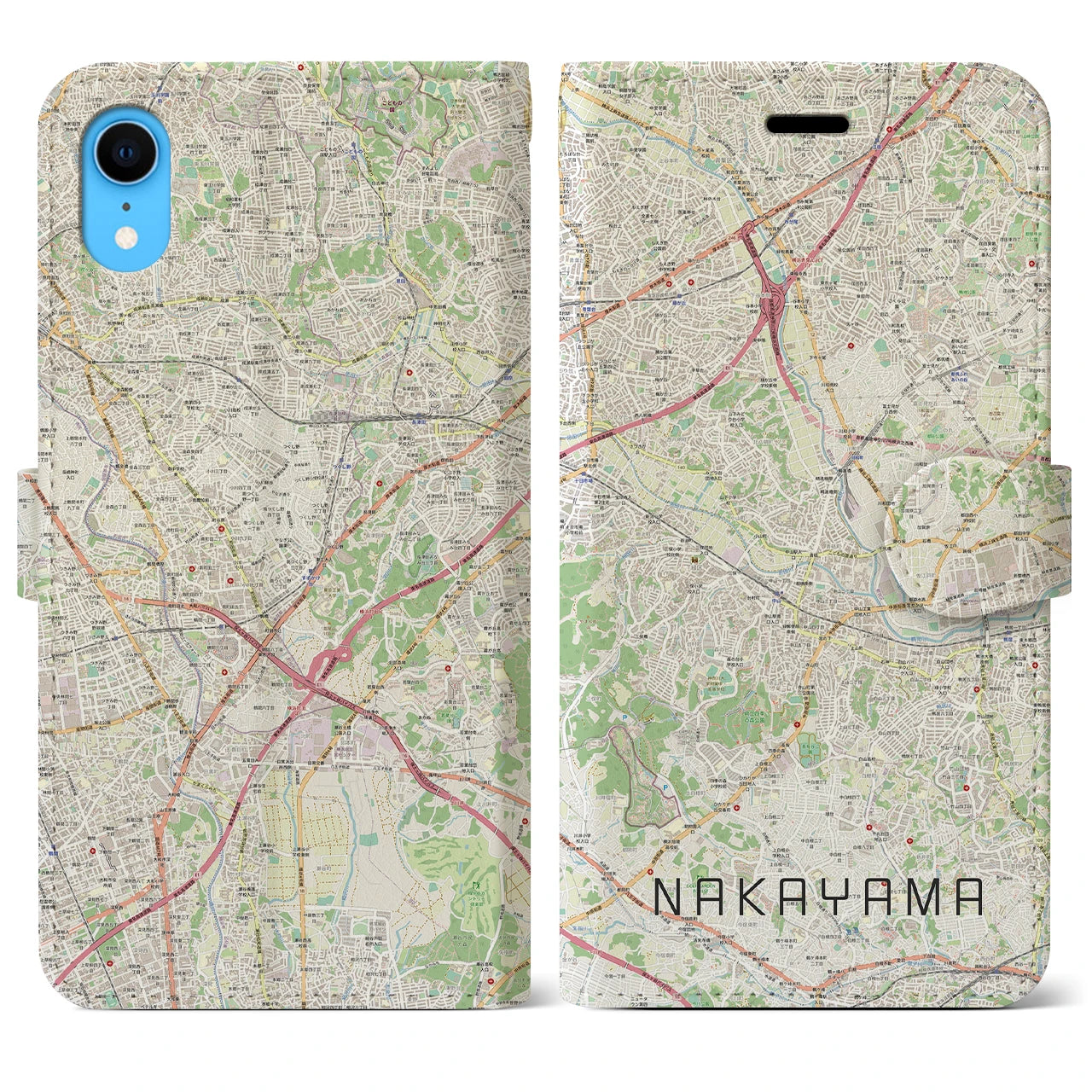【中山】地図柄iPhoneケース（手帳両面タイプ・ナチュラル）iPhone XR 用