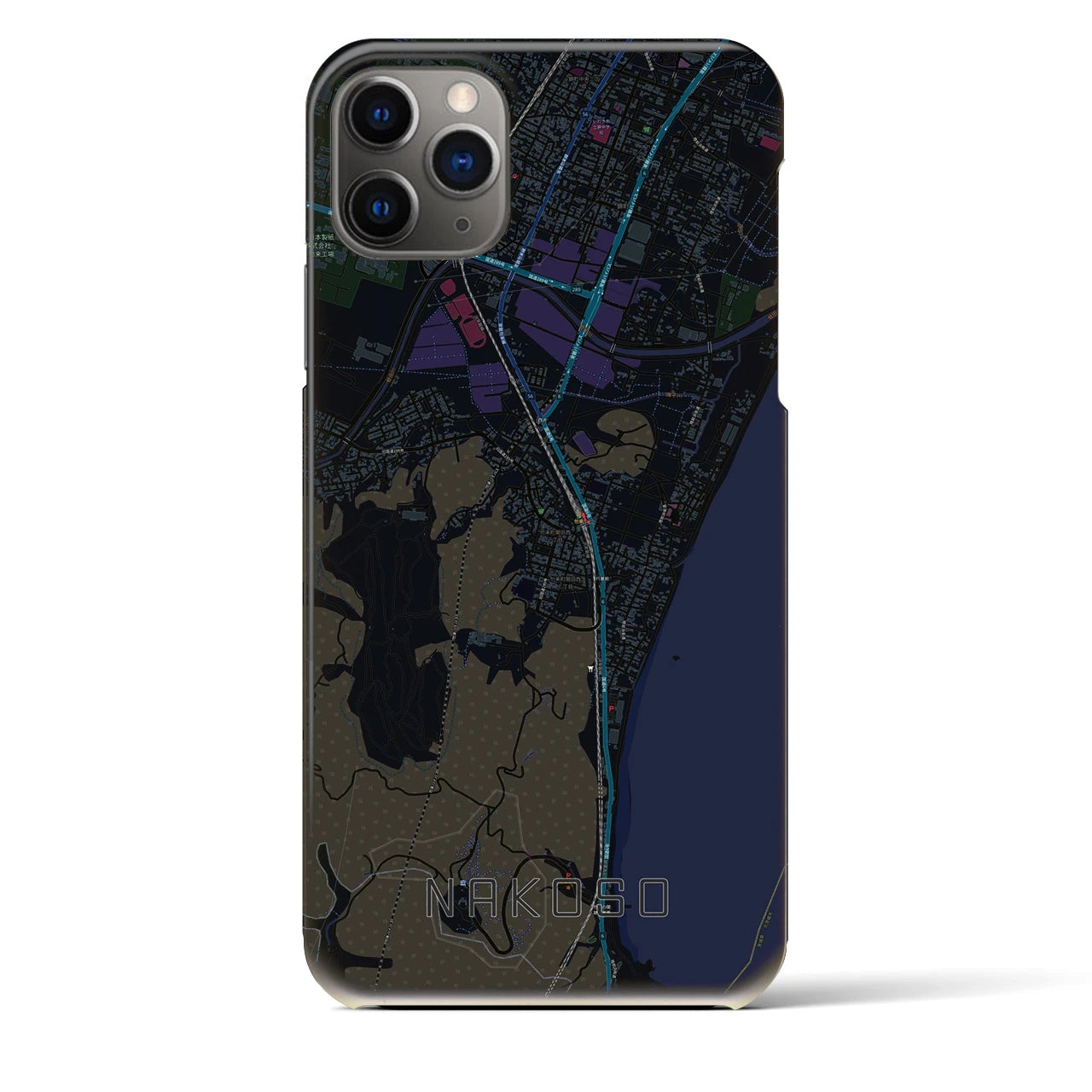 【勿来】地図柄iPhoneケース（バックカバータイプ・ブラック）iPhone 11 Pro Max 用