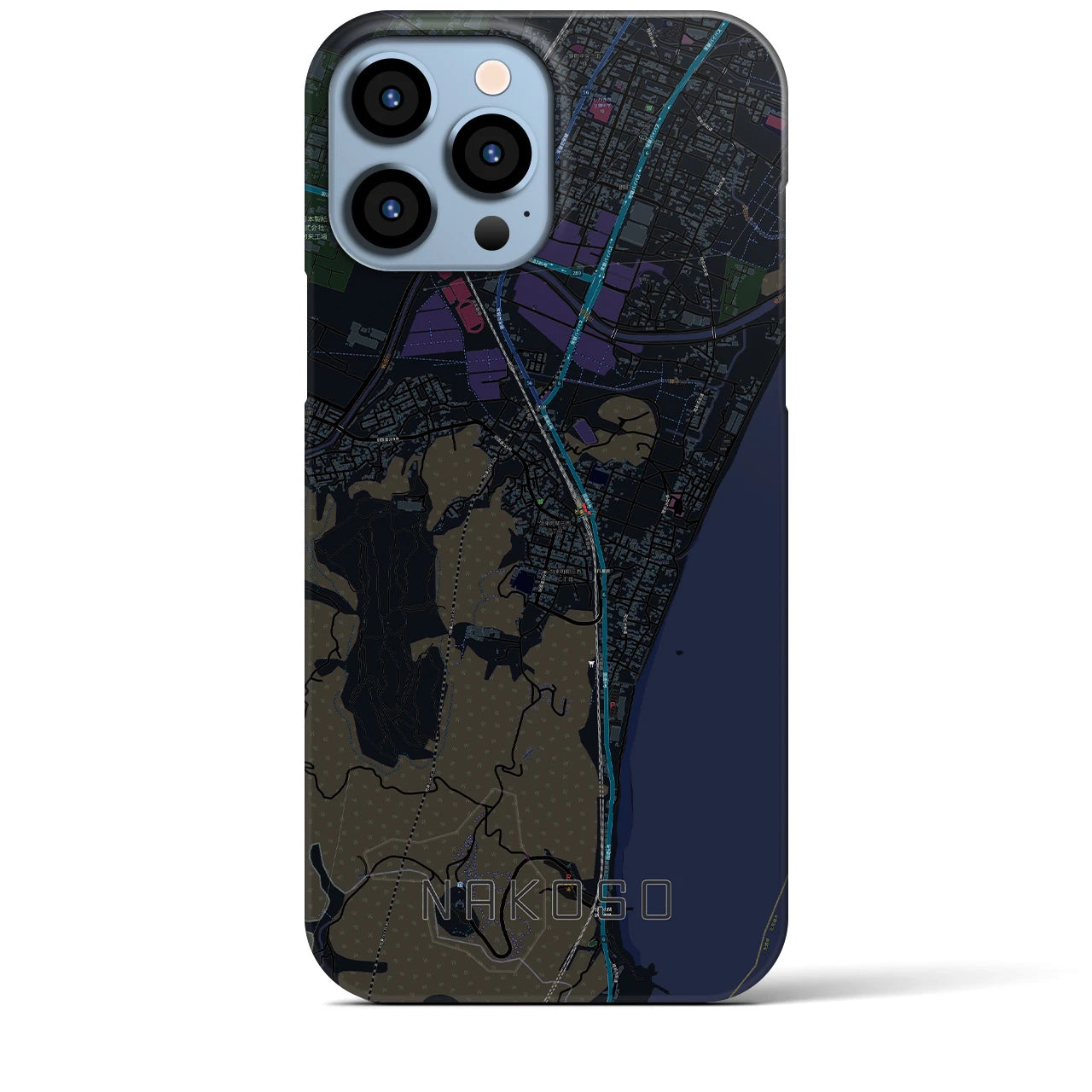 【勿来】地図柄iPhoneケース（バックカバータイプ・ブラック）iPhone 13 Pro Max 用