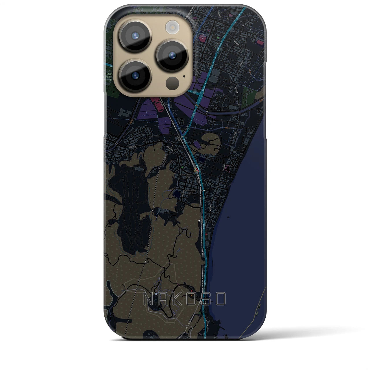 【勿来】地図柄iPhoneケース（バックカバータイプ・ブラック）iPhone 14 Pro Max 用