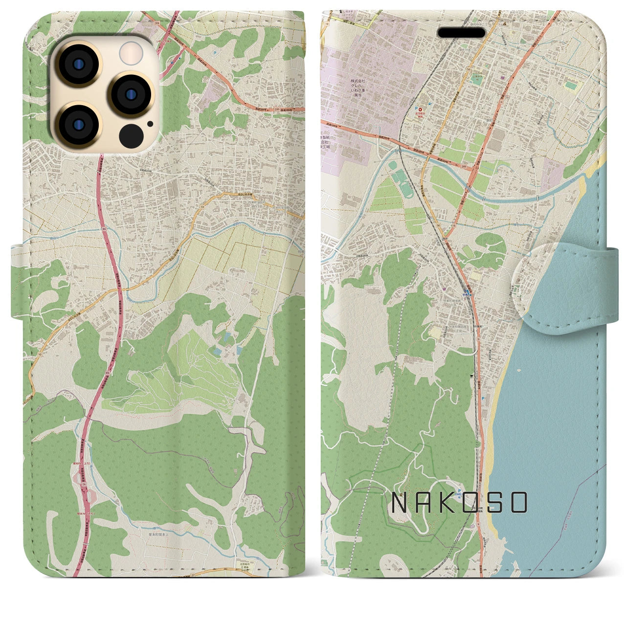 【勿来】地図柄iPhoneケース（手帳両面タイプ・ナチュラル）iPhone 12 Pro Max 用