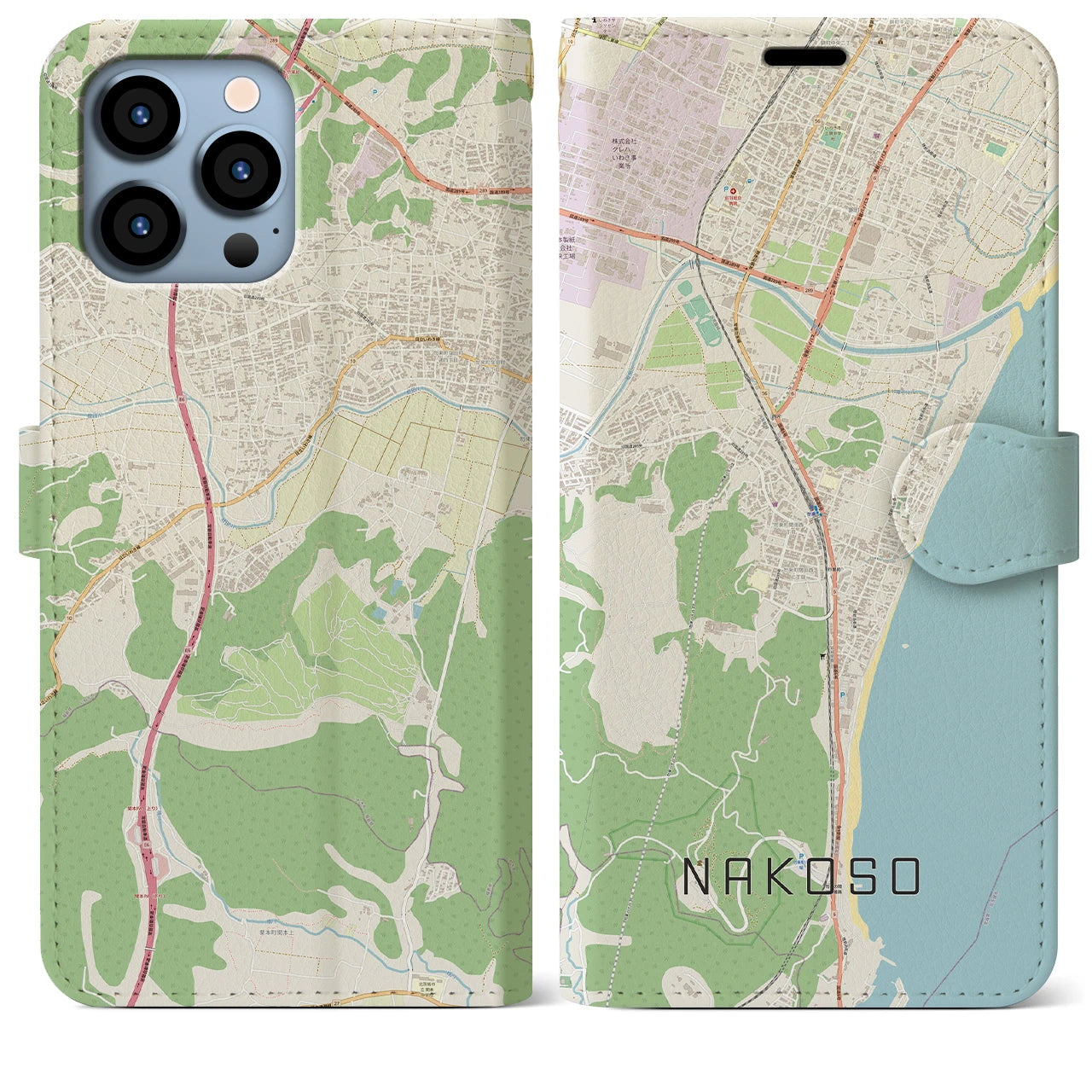 【勿来】地図柄iPhoneケース（手帳両面タイプ・ナチュラル）iPhone 13 Pro Max 用