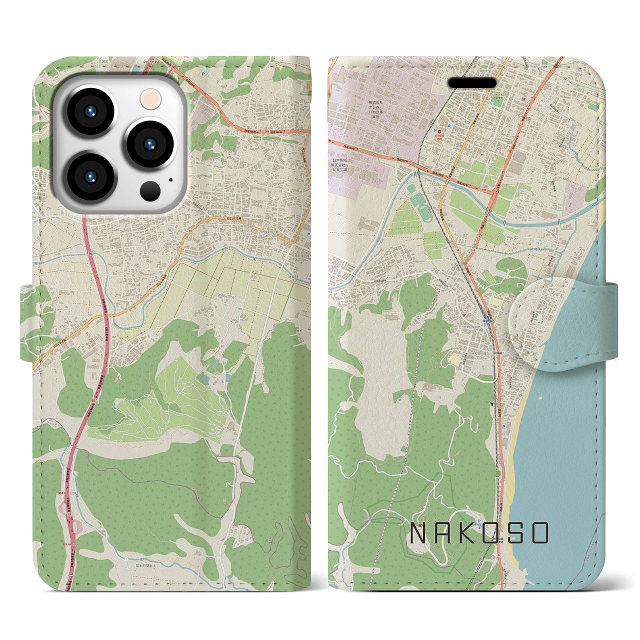 【勿来】地図柄iPhoneケース（手帳両面タイプ・ナチュラル）iPhone 13 Pro 用