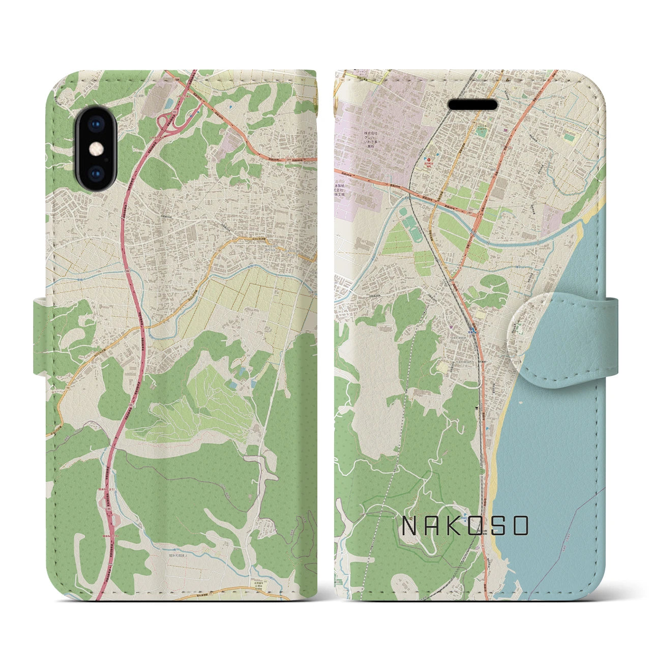 【勿来】地図柄iPhoneケース（手帳両面タイプ・ナチュラル）iPhone XS / X 用