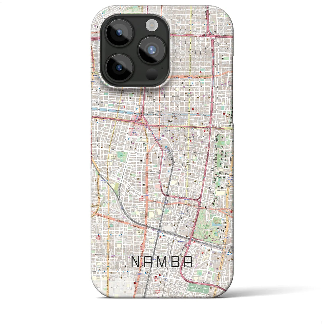 【難波】地図柄iPhoneケース（バックカバータイプ・ナチュラル）iPhone 15 Pro Max 用