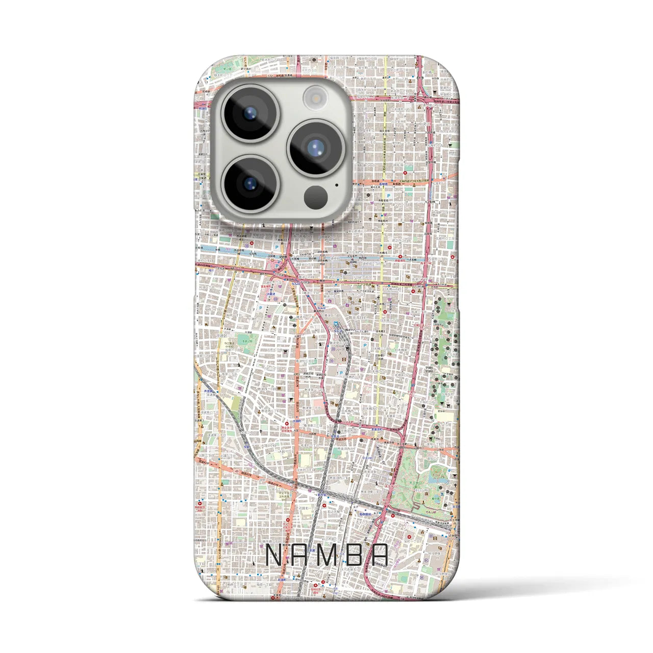 【難波】地図柄iPhoneケース（バックカバータイプ・ナチュラル）iPhone 15 Pro 用