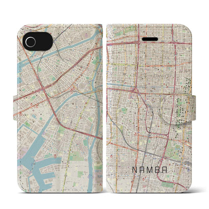 【難波（大阪府）】地図柄iPhoneケース（手帳タイプ）ナチュラル・iPhone SE（第3 / 第2世代） / 8 / 7 / 6s / 6 用