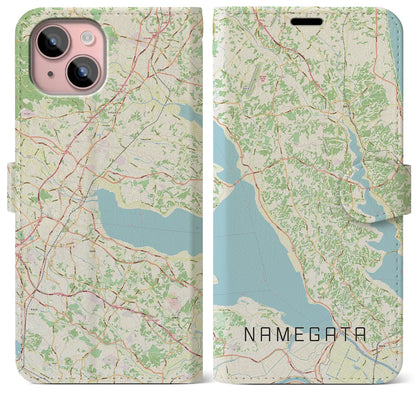 【行方（茨城県）】地図柄iPhoneケース（手帳タイプ）ナチュラル・iPhone 15 Plus 用