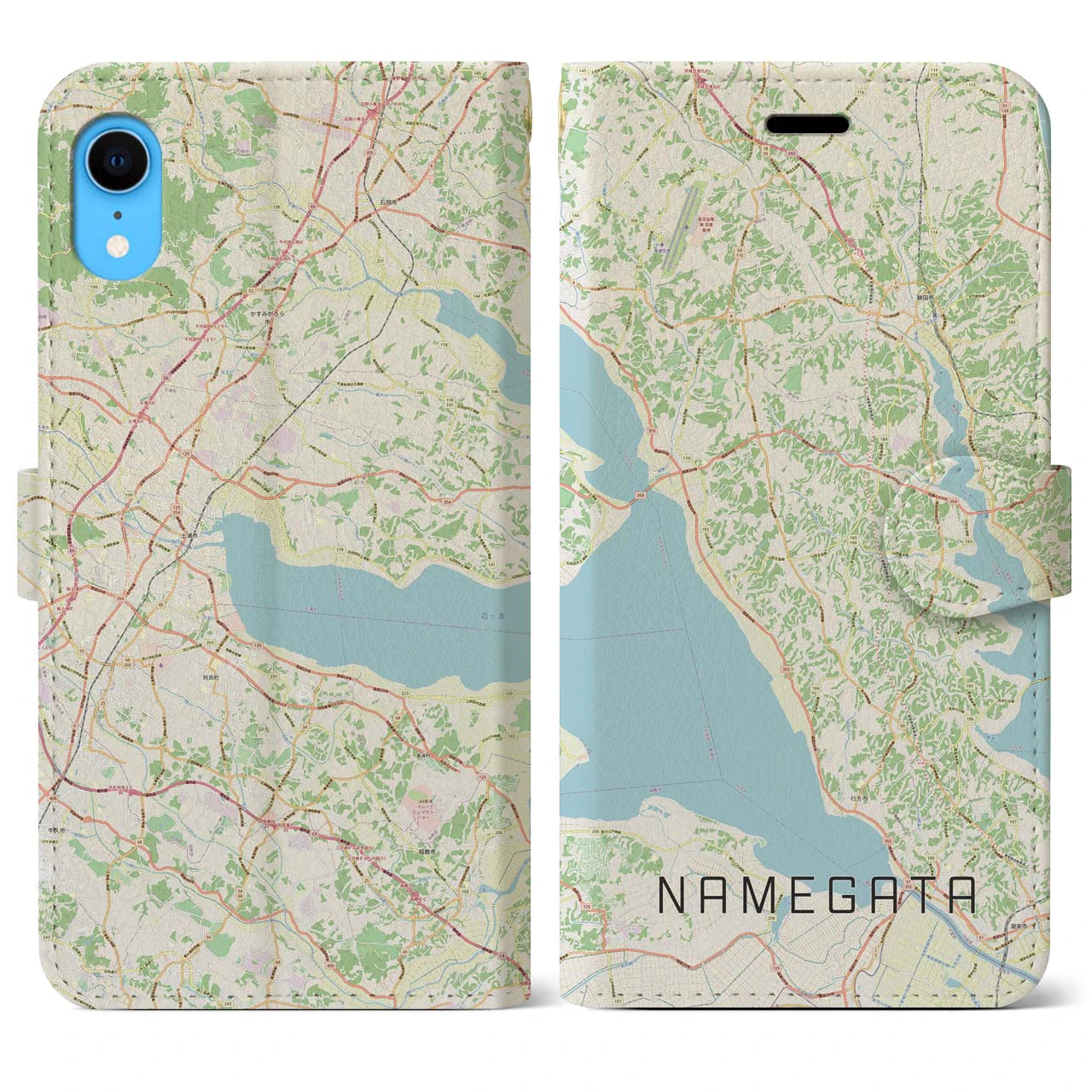 【行方】地図柄iPhoneケース（手帳両面タイプ・ナチュラル）iPhone XR 用