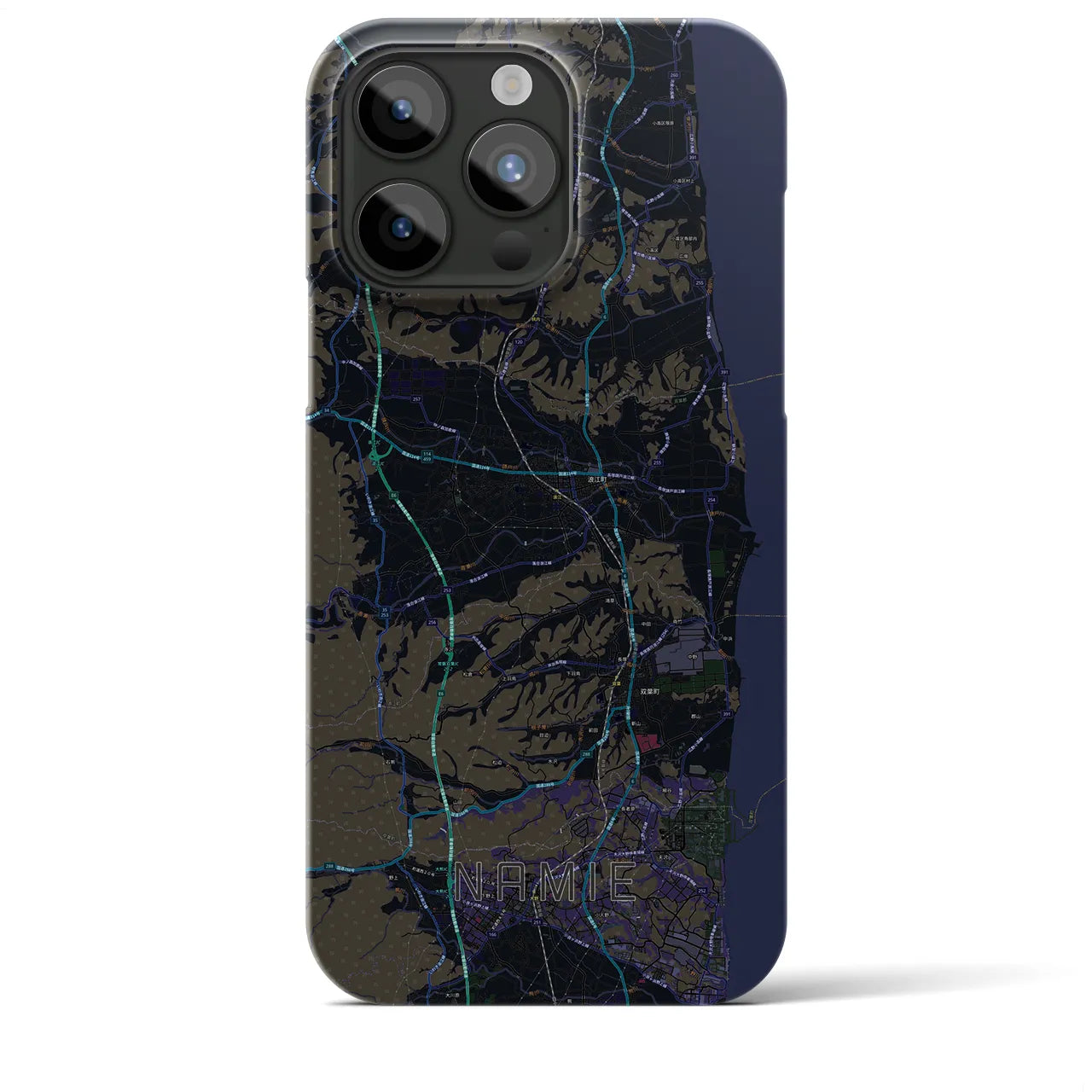 【浪江】地図柄iPhoneケース（バックカバータイプ・ブラック）iPhone 15 Pro Max 用
