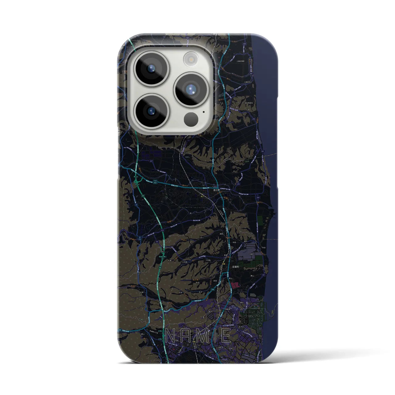 【浪江】地図柄iPhoneケース（バックカバータイプ・ブラック）iPhone 15 Pro 用