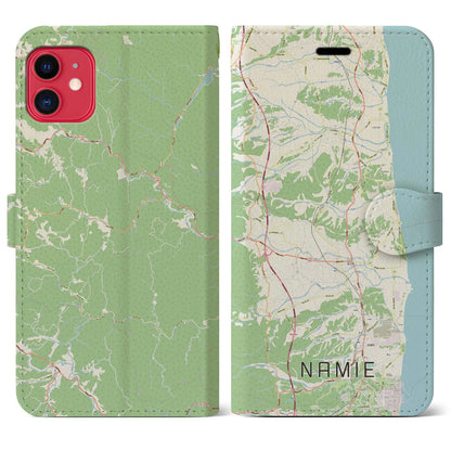 【浪江（福島県）】地図柄iPhoneケース（手帳タイプ）ナチュラル・iPhone 11 用