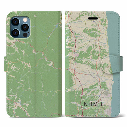 【浪江（福島県）】地図柄iPhoneケース（手帳タイプ）ナチュラル・iPhone 12 / 12 Pro 用