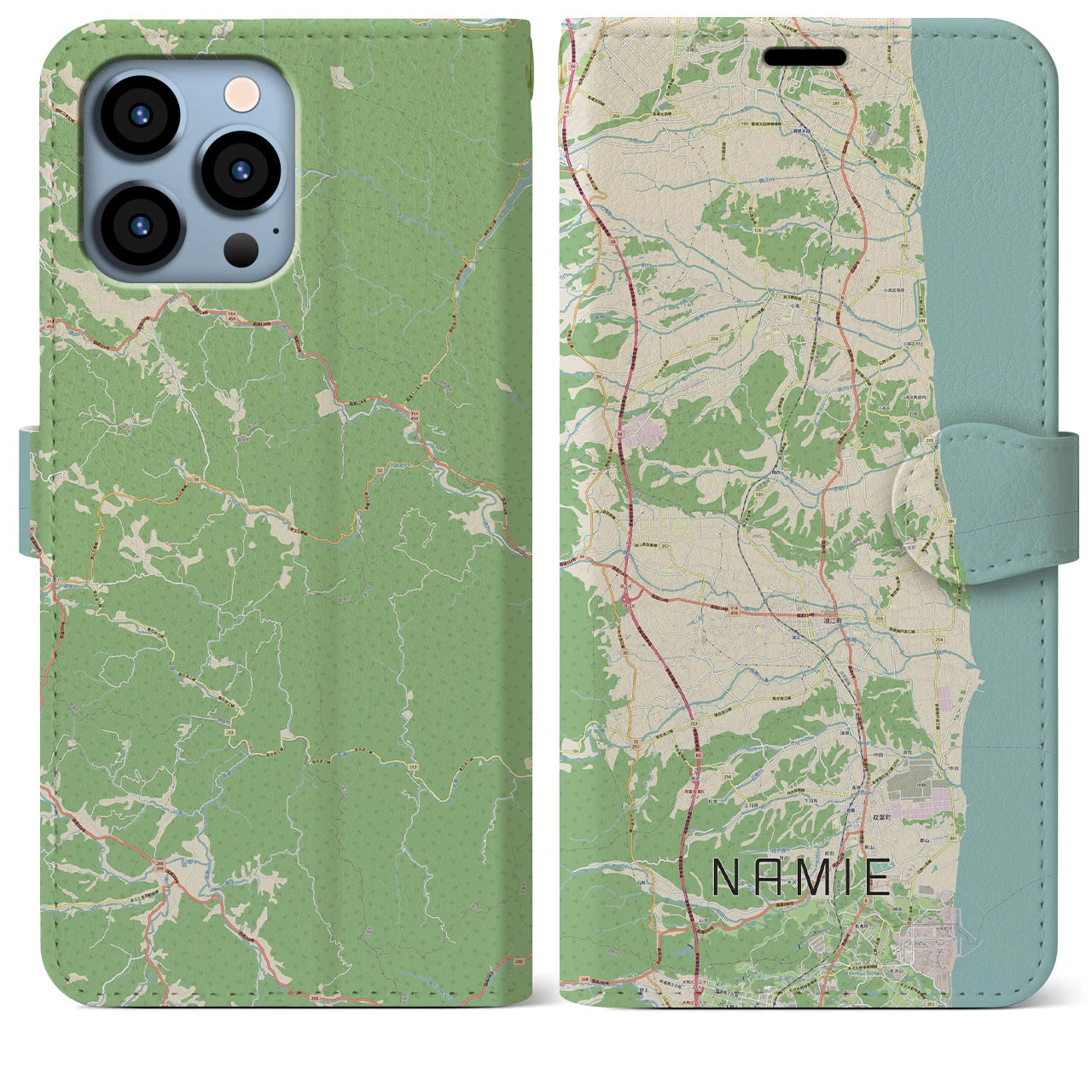 【浪江】地図柄iPhoneケース（手帳両面タイプ・ナチュラル）iPhone 13 Pro Max 用