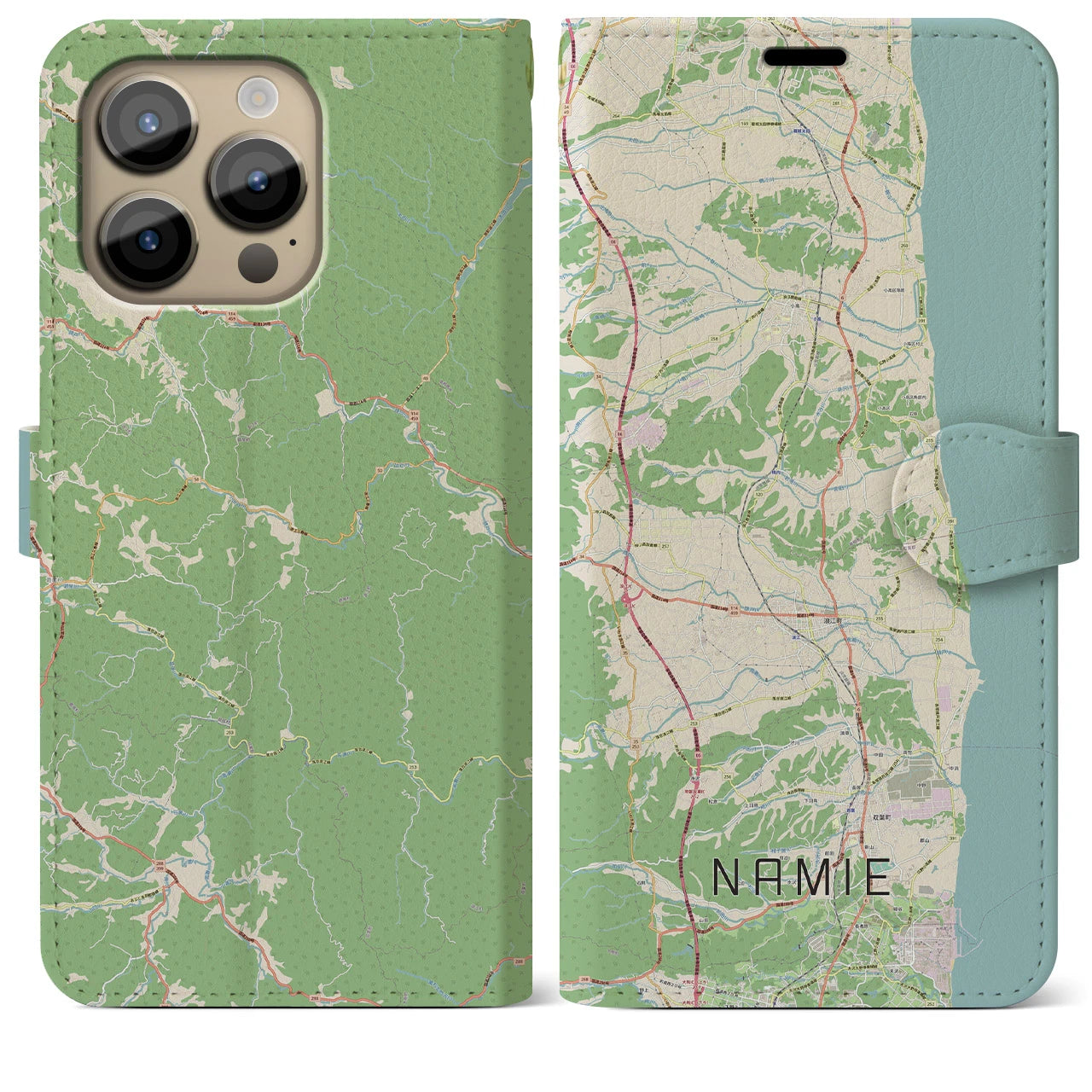 【浪江】地図柄iPhoneケース（手帳両面タイプ・ナチュラル）iPhone 14 Pro Max 用