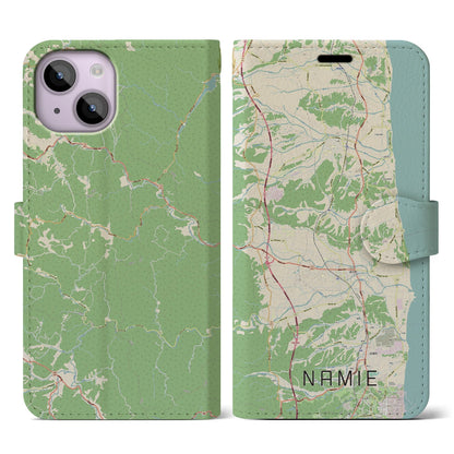 【浪江（福島県）】地図柄iPhoneケース（手帳タイプ）ナチュラル・iPhone 14 用