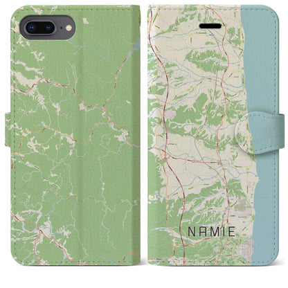 【浪江（福島県）】地図柄iPhoneケース（手帳タイプ）ナチュラル・iPhone 8Plus /7Plus / 6sPlus / 6Plus 用