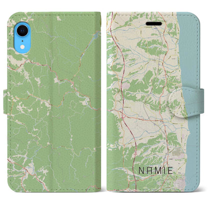 【浪江（福島県）】地図柄iPhoneケース（手帳タイプ）ナチュラル・iPhone XR 用