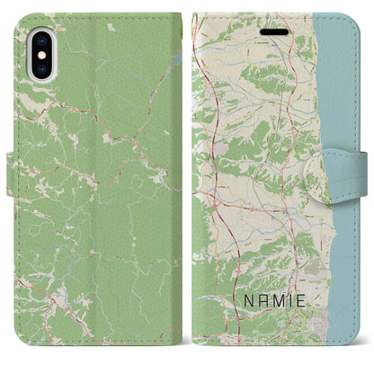 【浪江（福島県）】地図柄iPhoneケース（手帳タイプ）ナチュラル・iPhone XS Max 用