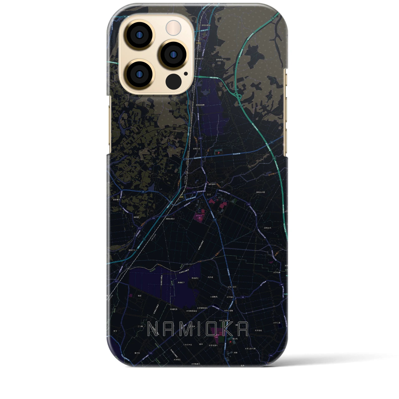 【浪岡】地図柄iPhoneケース（バックカバータイプ・ブラック）iPhone 12 Pro Max 用