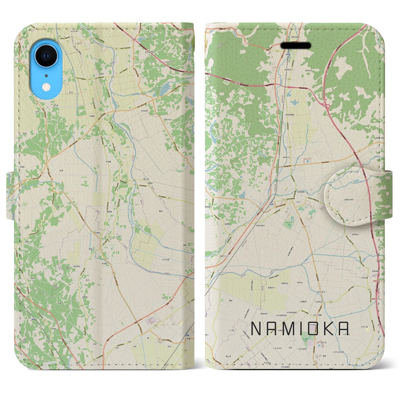 【浪岡】地図柄iPhoneケース（手帳両面タイプ・ナチュラル）iPhone XR 用