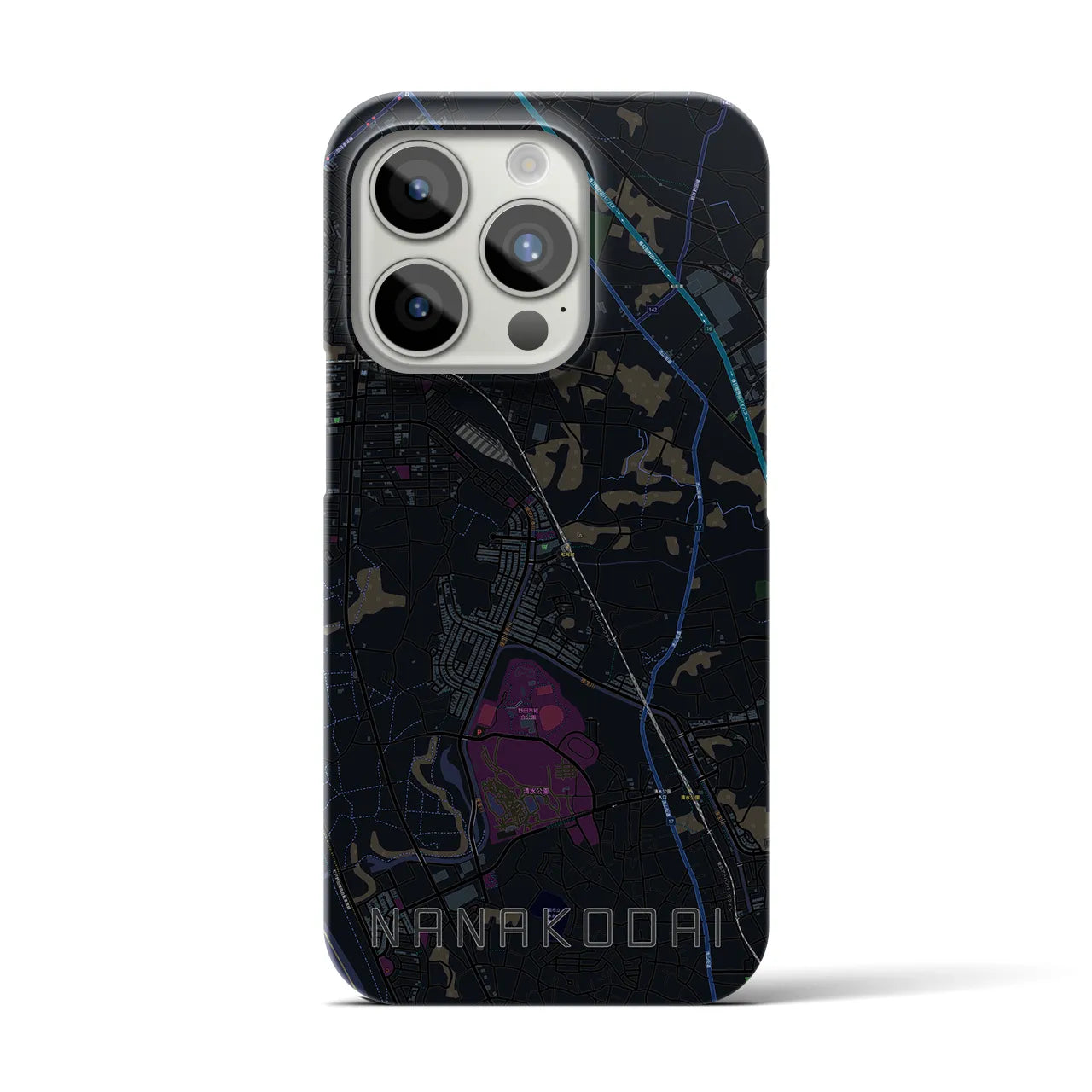 【七光台】地図柄iPhoneケース（バックカバータイプ・ブラック）iPhone 15 Pro 用