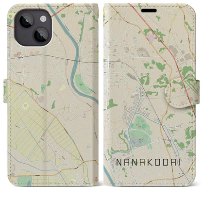 【七光台（千葉県）】地図柄iPhoneケース（手帳タイプ）ナチュラル・iPhone 14 Plus 用