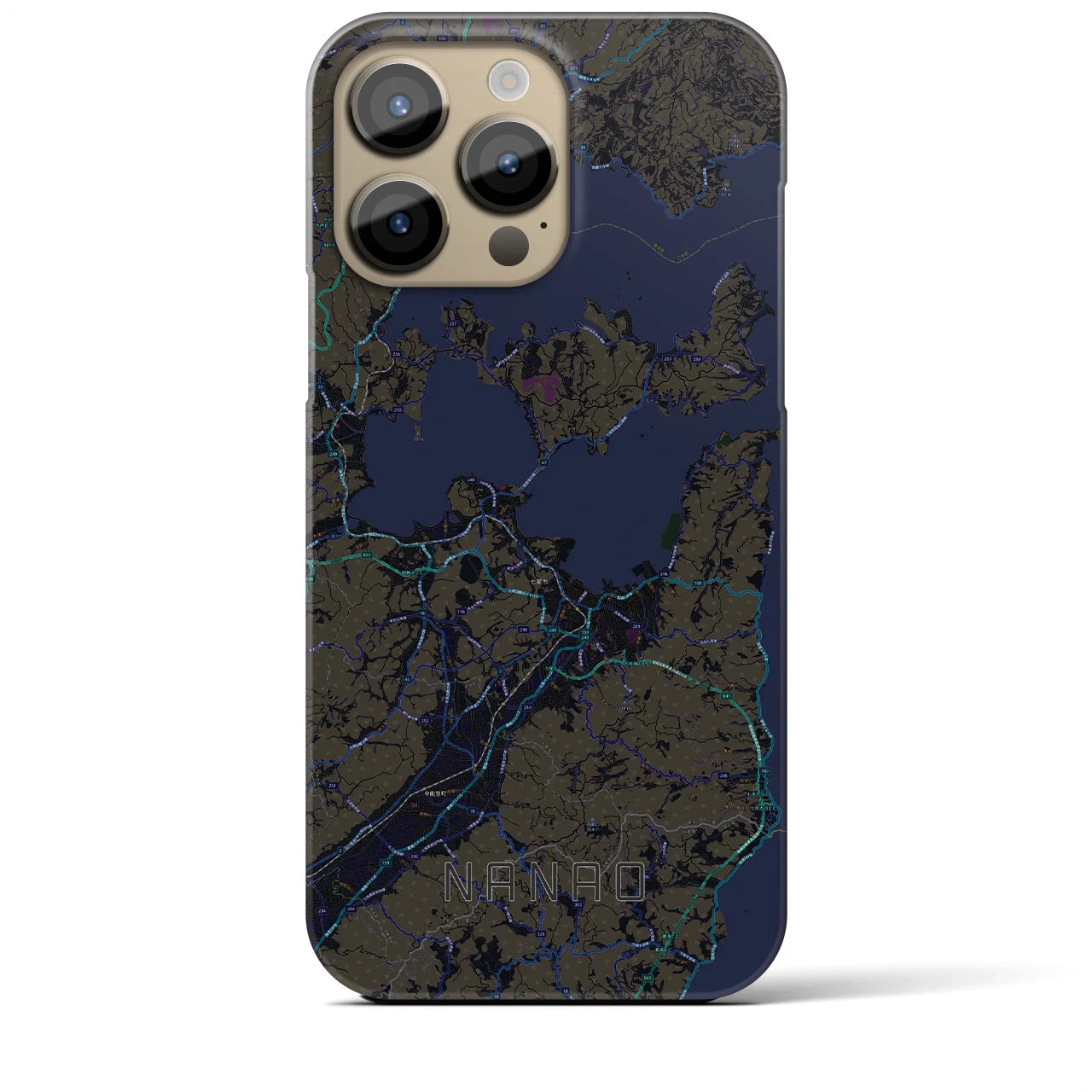 【七尾】地図柄iPhoneケース（バックカバータイプ・ブラック）iPhone 14 Pro Max 用