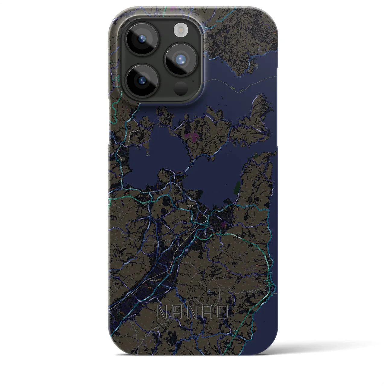 【七尾】地図柄iPhoneケース（バックカバータイプ・ブラック）iPhone 15 Pro Max 用
