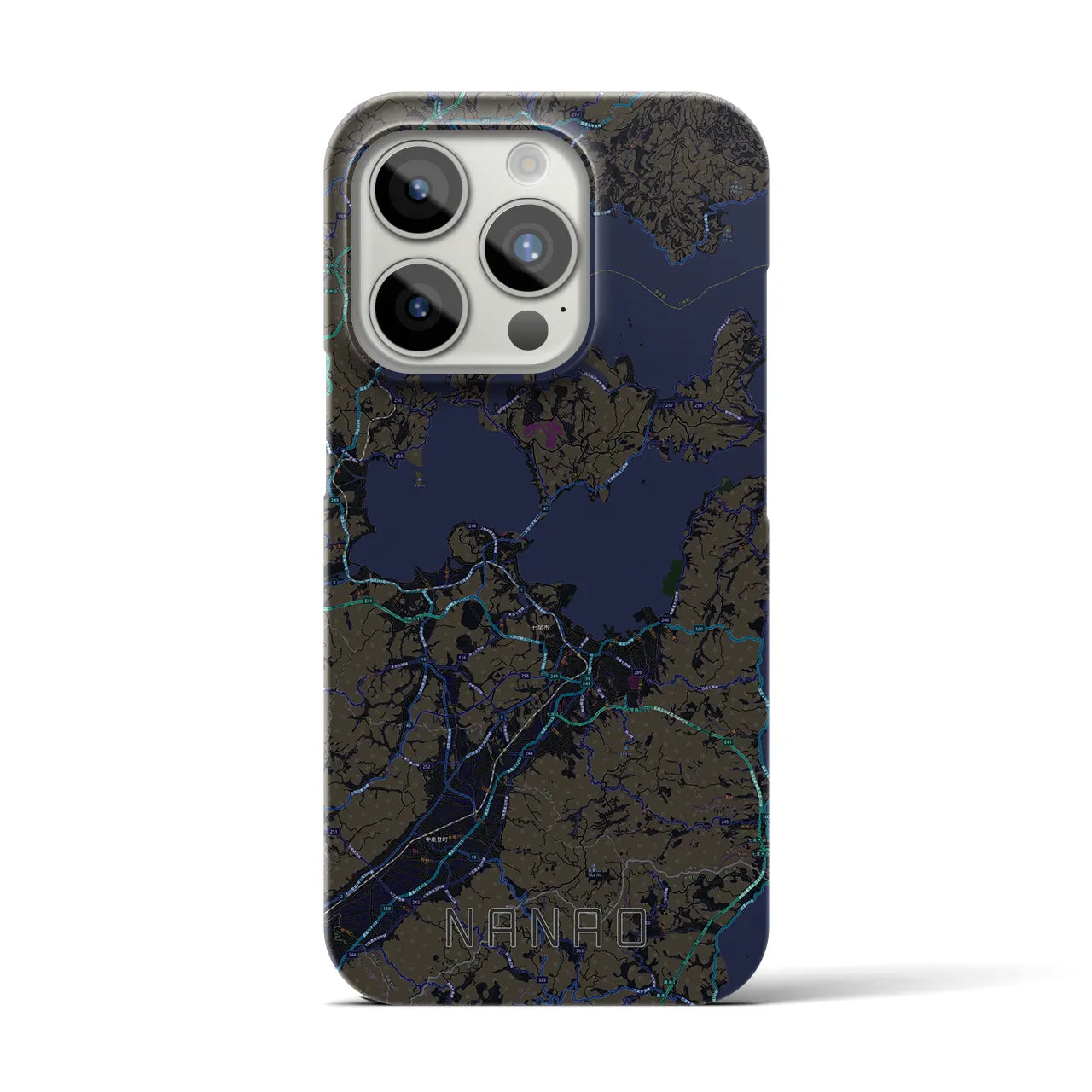【七尾】地図柄iPhoneケース（バックカバータイプ・ブラック）iPhone 15 Pro 用