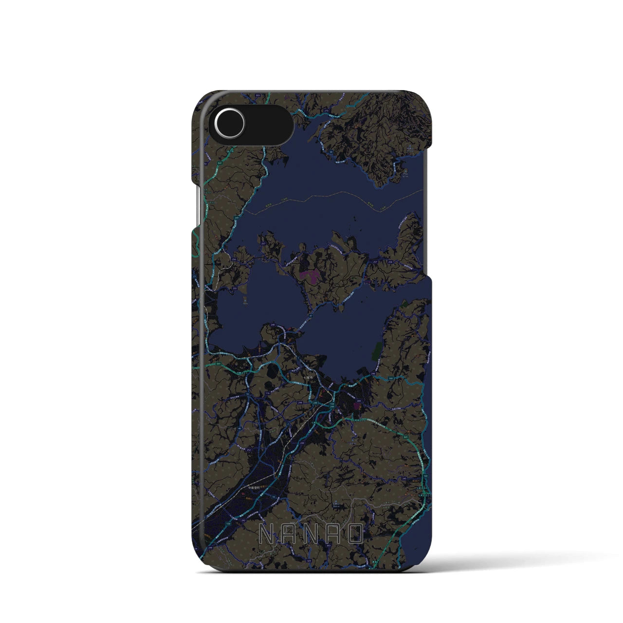 【七尾】地図柄iPhoneケース（バックカバータイプ・ブラック）iPhone SE（第3 / 第2世代） / 8 / 7 / 6s / 6 用