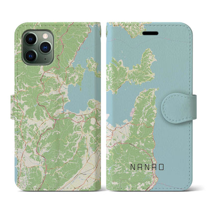 【七尾（石川県）】地図柄iPhoneケース（手帳タイプ）ナチュラル・iPhone 11 Pro 用