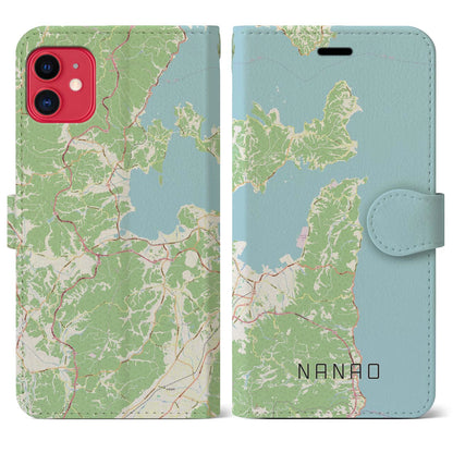 【七尾（石川県）】地図柄iPhoneケース（手帳タイプ）ナチュラル・iPhone 11 用
