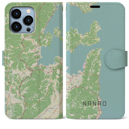 【七尾（石川県）】地図柄iPhoneケース（手帳タイプ）ナチュラル・iPhone 13 Pro Max 用